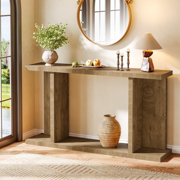 Finmind 55" Console Tables for Entryway, Farmhouse Narrow Long Sofa Table Behind Couch, Natural