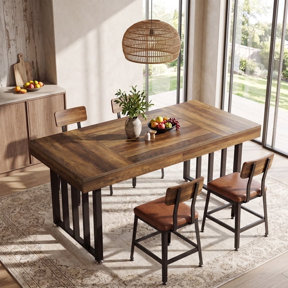 Finmind 55" Dining Table for 4, Rectangular KitchenTable with Metal Legs for Small Space, Brown & Black