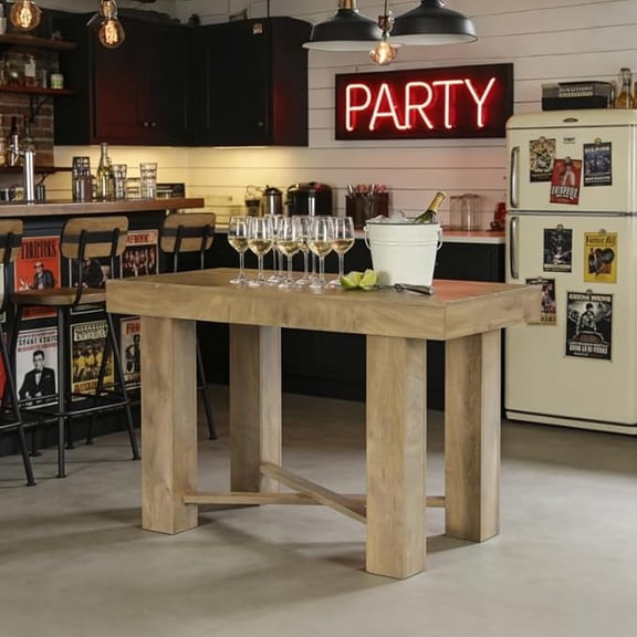 Finmind 55" Farmhouse Bar Table, Rectangular Counter Height Table, Modern Wooden Home Bar Furniture for Kitchen, Dining Room, Living Room, Pub, Bistro, Basement, Natural Wood