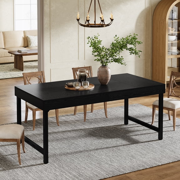 Finmind 55" Farmhouse Dining Table for 4-6, Industrial Rectangular Kitchen Table with Heavy-Duty Metal Legs, Black
