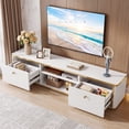 thumbnail image 1 of Finmind 55" Floating TV Stand with 2 Drawers, Wall Mounted Entertainment Center, Media Console Cabinet for Living Room, Bedroom, White & Gold, 1 of 9