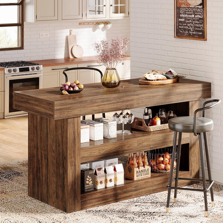 Finmind, Kitchen Island, 55-Inch, Rustic Wooden Countertop