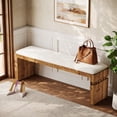thumbnail image 1 of Finmind 55" Solid Wood Entryway Bench, Upholstered End of Bed Bench with Cushion for Entry, Brown, 1 of 9