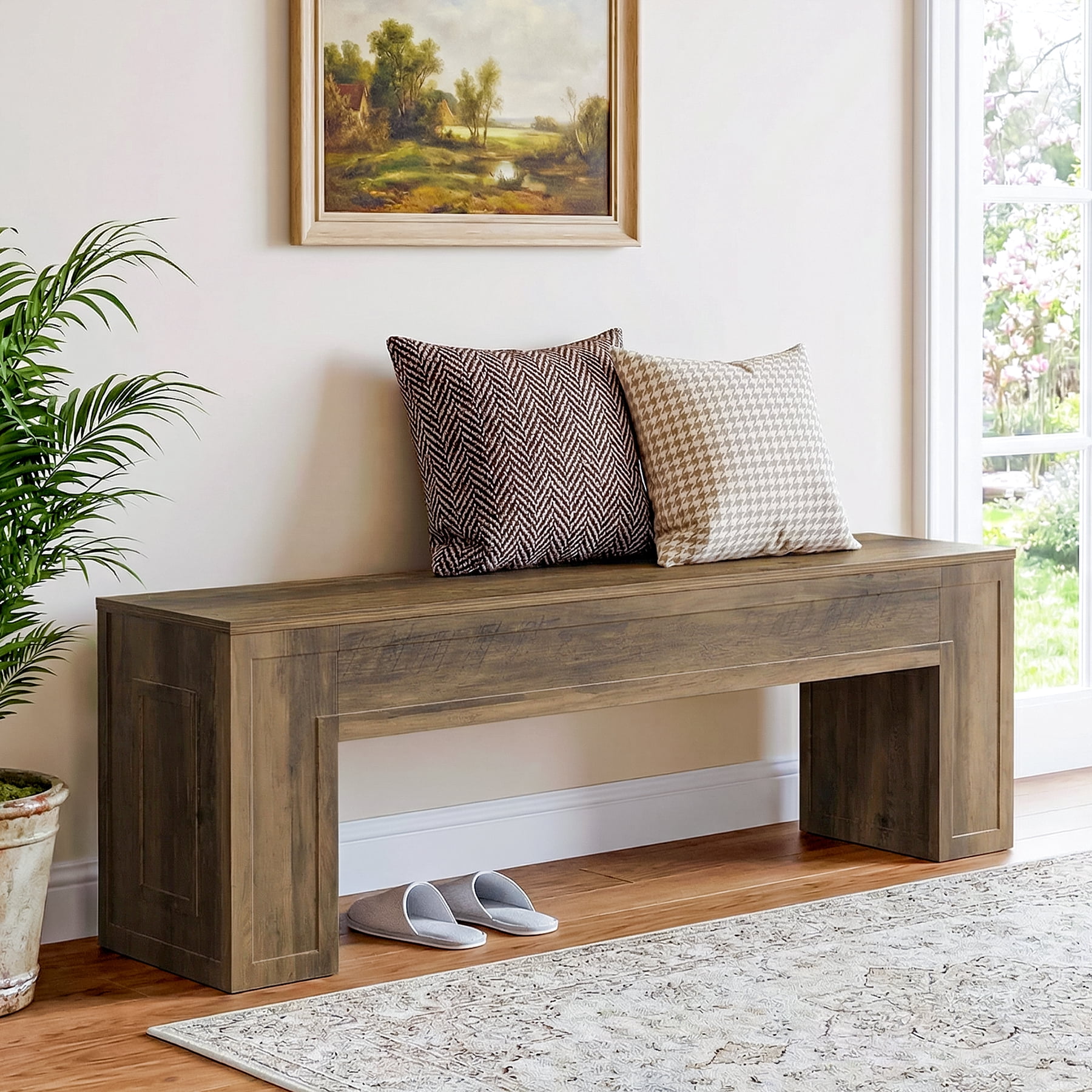 Finmind 55 inch Entryway Bench, Farmhouse Indor Shoe Bench with Sturdy ...