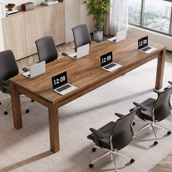 Finmind 6.5 ft Solid Wood Conference Table, 78.7 Inch Rectangular Meeting Table, Modern Conference Desk for Office, Meeting & Workspace, Wood Brown
