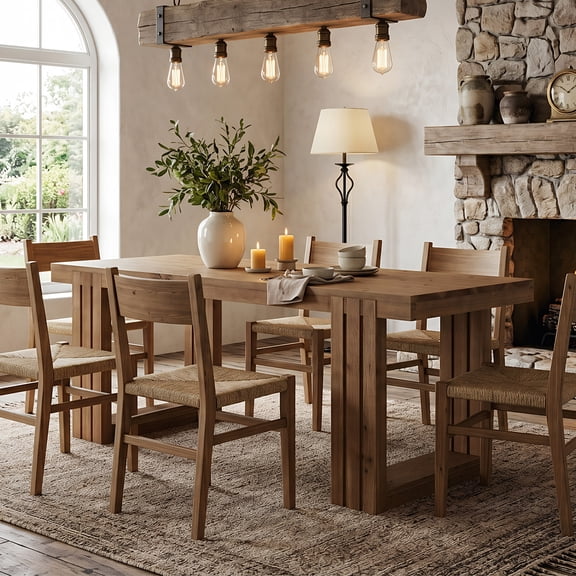 Finmind 61.8" Solid Wood Dining Table for 6, Farmhouse Kitchen Table for Dining Room, Rustic Brown