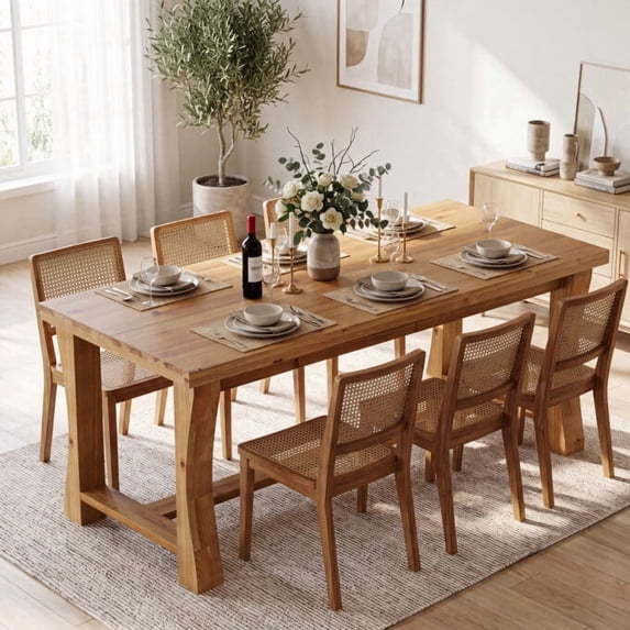 Finmind 62.99-Inch Solid Wood Dining Table for 4-6, Farmhouse Kitchen Table