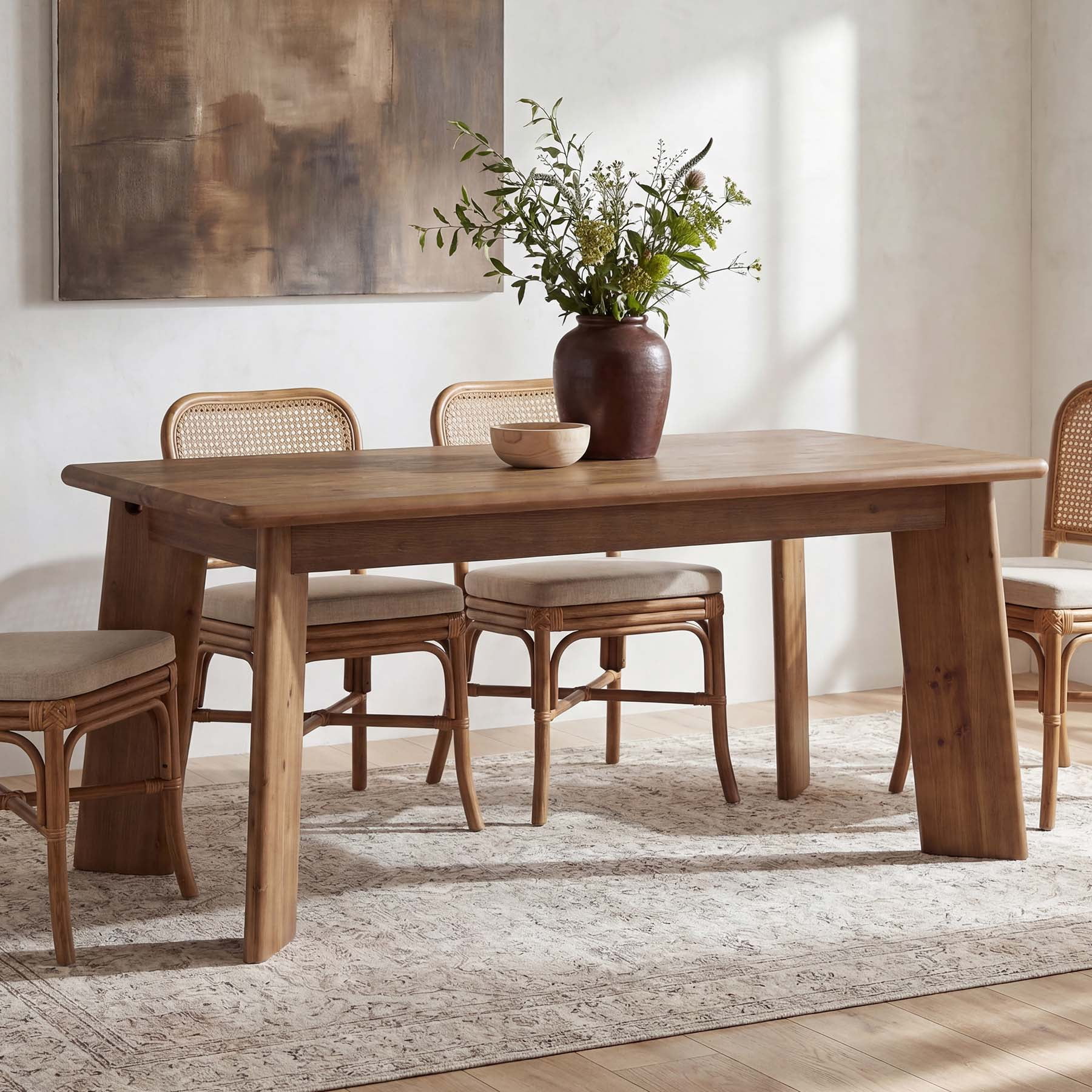 Finmind 62.99" Simple Solid Wood Dining Table for 4-6 People, Rectangle ...