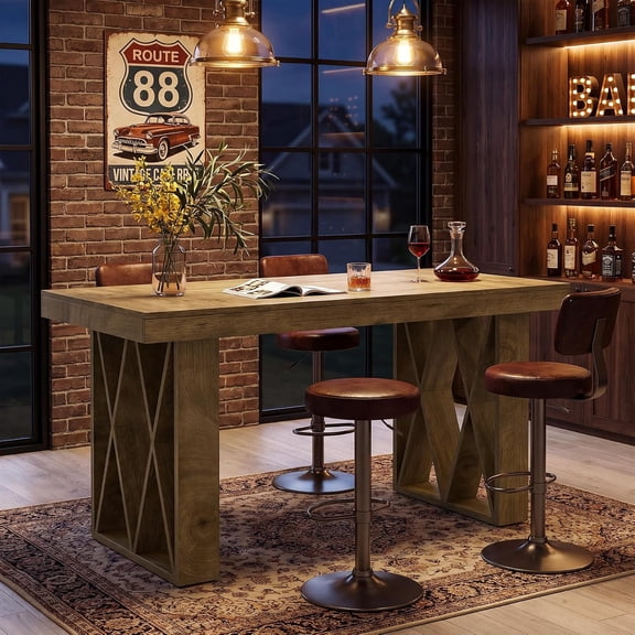 Finmind 63" Bar Table, Counter Height Pub Table, Kitchen, Living Room