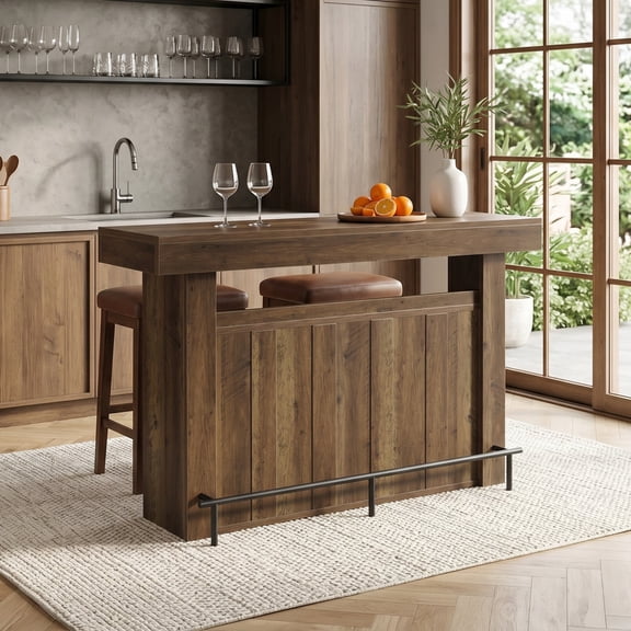 Finmind 63" Bar Table with Storage, 4-Tier Counter Height Pub Table with Footrest for Kitchen, Bistro