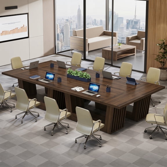Finmind 63" Conference Table Set of 4, Rectangle Meeting Table with Heavy-Duty Base, Modern Boardroom Seminar Desk for Office, Brown