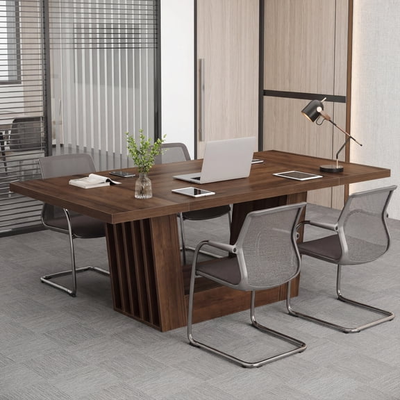 Finmind 63" Conference Table for 4-6, Rectangle Meeting Table with Heavy-Duty Base, Modern Boardroom Seminar Desk for Office, Brown