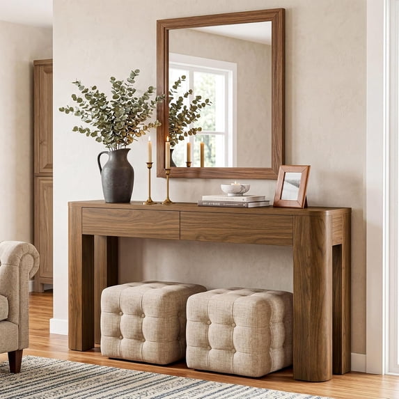 Finmind 63" Console Table with 2 Drawers, Narrow Farmhouse Sofa Table with Storage for Entryway, Hallway