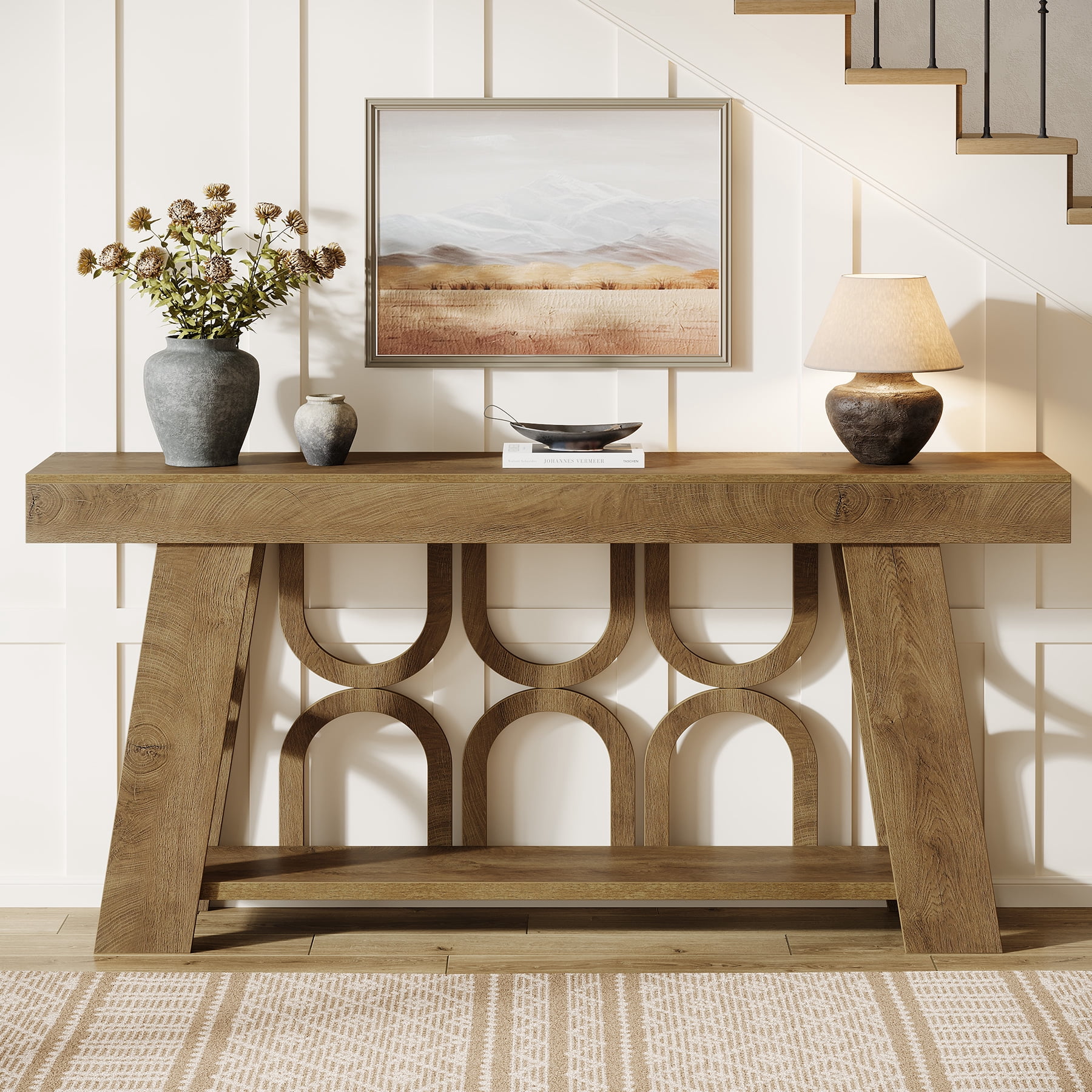 Finmind 63" Console Table with Arched Legs, 2-Tier Large Farmhouse ...