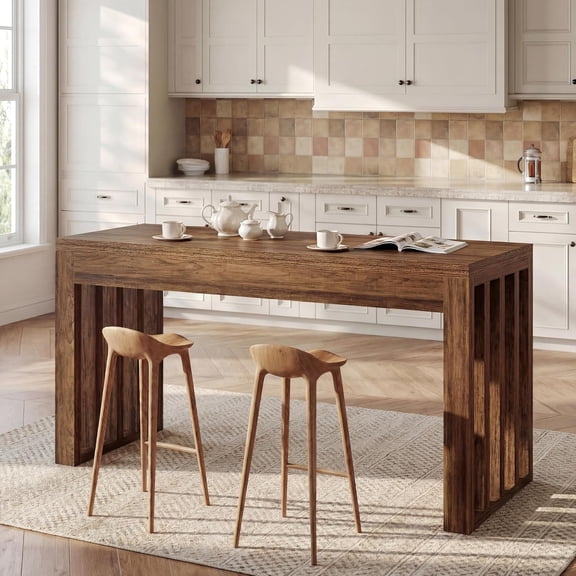 Finmind 63" Counter Height Bar Table, Farmhouse Rectangular Long Kitchen Pub Table for Dining Room, Home Bar, Restaurant, Rustic Brown