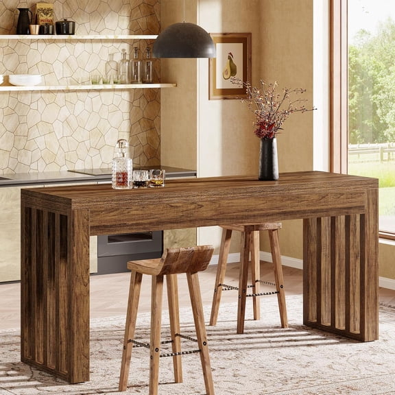 Finmind 63" Counter Height Bar Table, Farmhouse Rectangular Pub Dining Table for Kitchen, Bistro, Restaurant, Rustic Brown