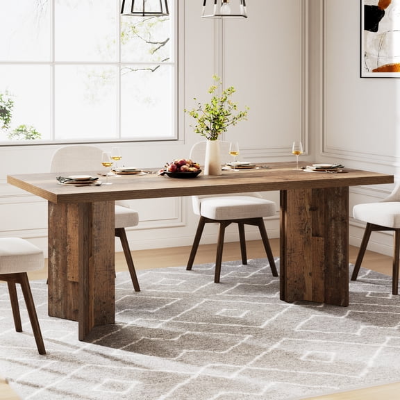 Finmind 63" Dining Room Table for 4-6, Wood Rustic Dinner Table for Kitchen, Distressed Brown