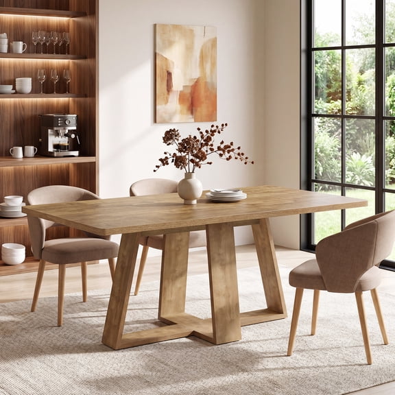 Finmind 63" Dining Table for 4-6 , Farmhouse Rectangle Dinner Table for Kitchen, Dining Room, Small Space, Rustic Brown
