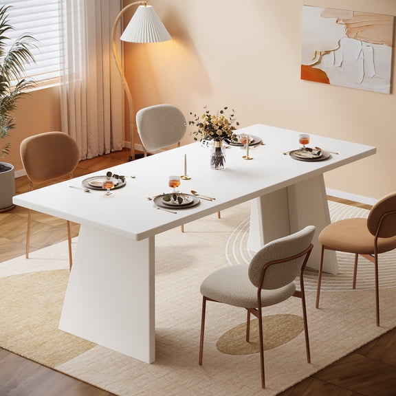 Finmind 63" Dining Table for 4-6 , Farmhouse Rectangle Dinner Table for Kitchen, Dining Room, Small Space, White