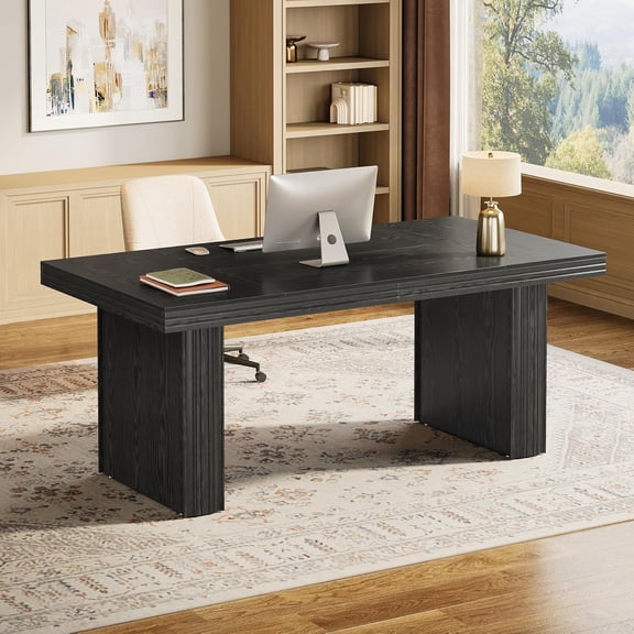 Finmind 63" Executive Desk, Large Modern Office Computer Desk with Thickened Top and Heavy-Duty Legs, Natural Wood Finish