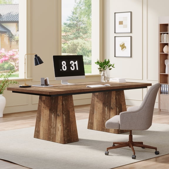 Finmind 63" Executive Desk, Modern Office Computer Desk with Double Pedestal, Large Simple Workstations , Espresso Brown