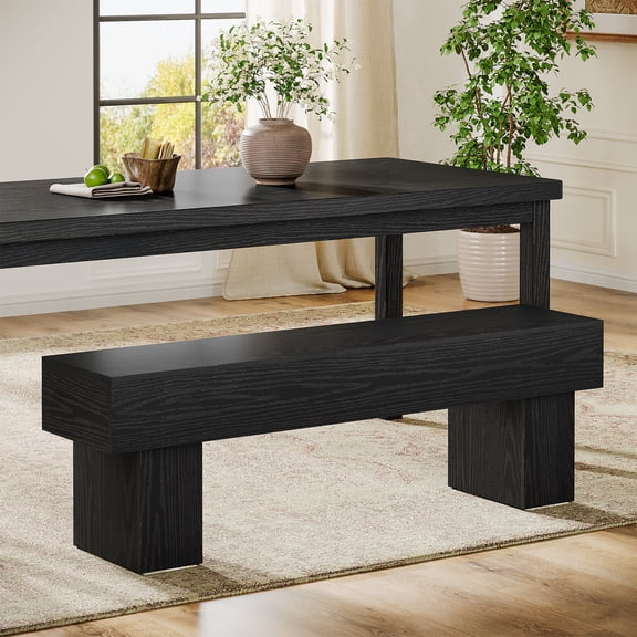 Finmind 63" Extra Long Dining Bench, Farmhouse Wooden End of Bed Bench for Bedroom, Shoe Seat Entryway Bench for Hallway, Living Room, Black
