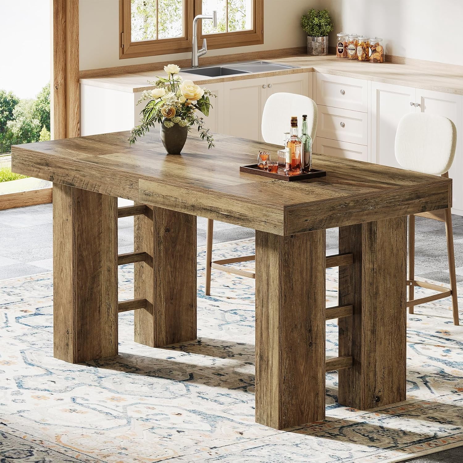 Finmind 63" Farmhouse Bar Table, Rectangular Counter Height Pub Table ...