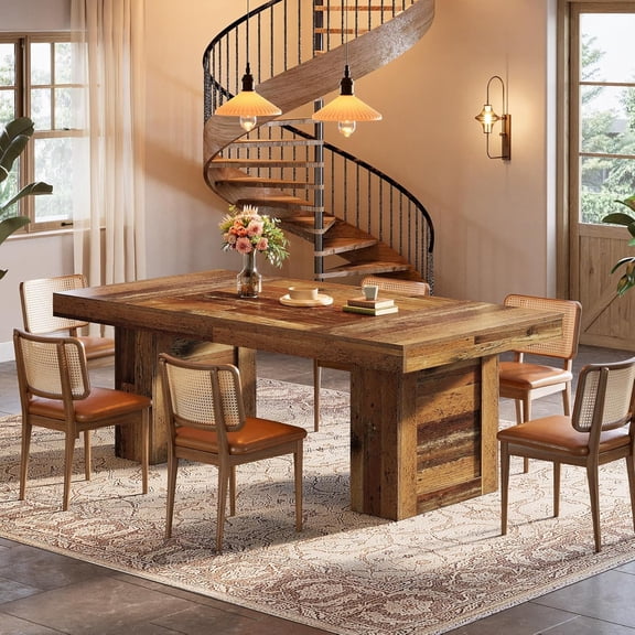 Finmind 63'' Farmhouse Dining Table for 6, Rectangle Wooden Kitchen Table with Heavy-Duty Legs