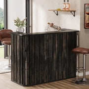 Finmind 63" Farmhouse Home Bar Unit, 2-Tier Liquor Bar Table with Storage Shelves, Dark Grey