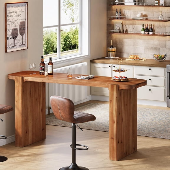 Finmind 63" Home Bar Table Unit, Industrial Counter Height Pub Table for Kitchen, Rustic Brown