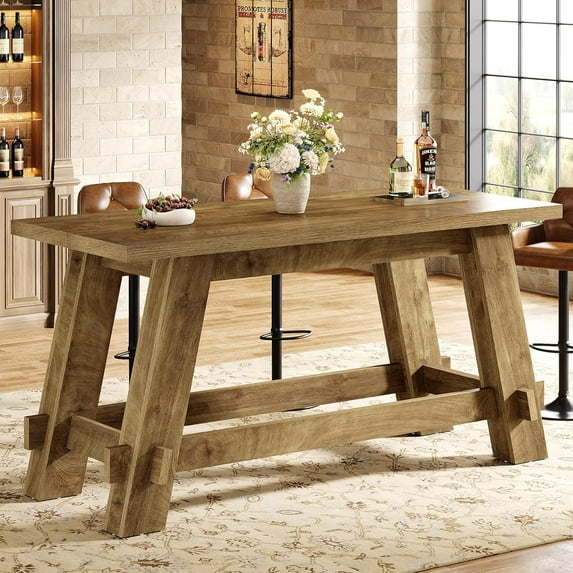 Finmind 63-Inch Bar Table with Footrest, Rectangular Counter Height Pub Table, Industrial Tall High Top Home Bar Unit for Kitchen, Dining, Working, Rustic Brown