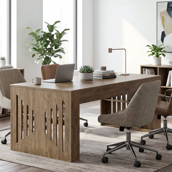 Finmind 63 Inch Conference Table With 2 Drawers & Side Storage, Farmhouse Rectangular Meeting Table For Conference Room