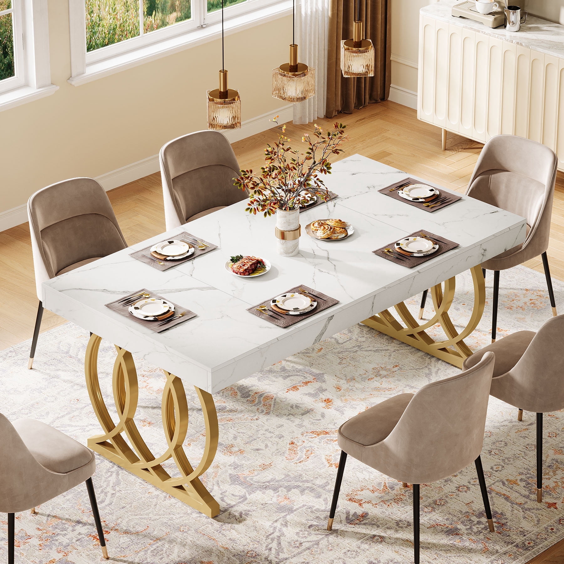 Finmind 63-Inch Dining Table for 4-6, Modern Kitchen Table with Faux ...