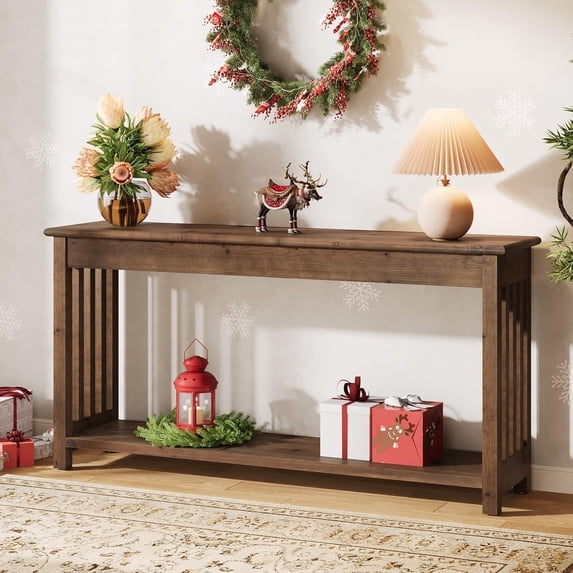 Finmind 63-Inch Solid Wood Console Table with 2-Tier Storage, Farmhouse ...