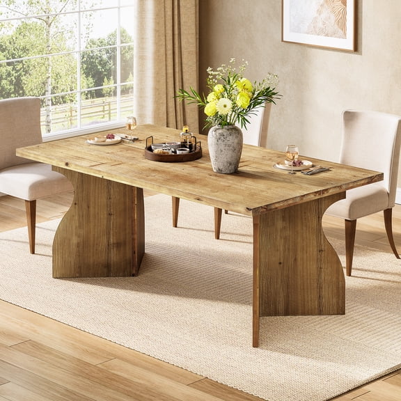 Finmind 63-Inch Solid Wood Dining Table for 4-6, Farmhouse Rectangular Kitchen Table with Heavy-Duty Pedestal Base for Kitchen, Dining Room and Living Room