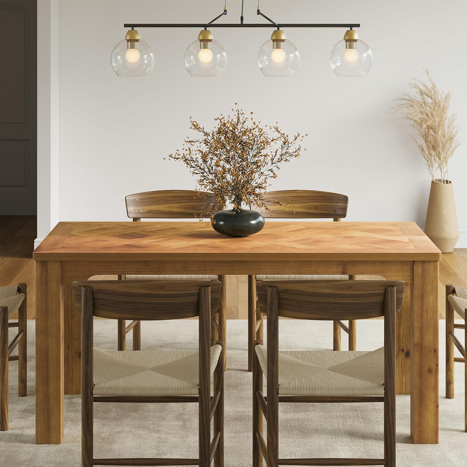 Finmind 63-Inch Solid Wood Dining Table for 6, Rectangular Kitchen ...