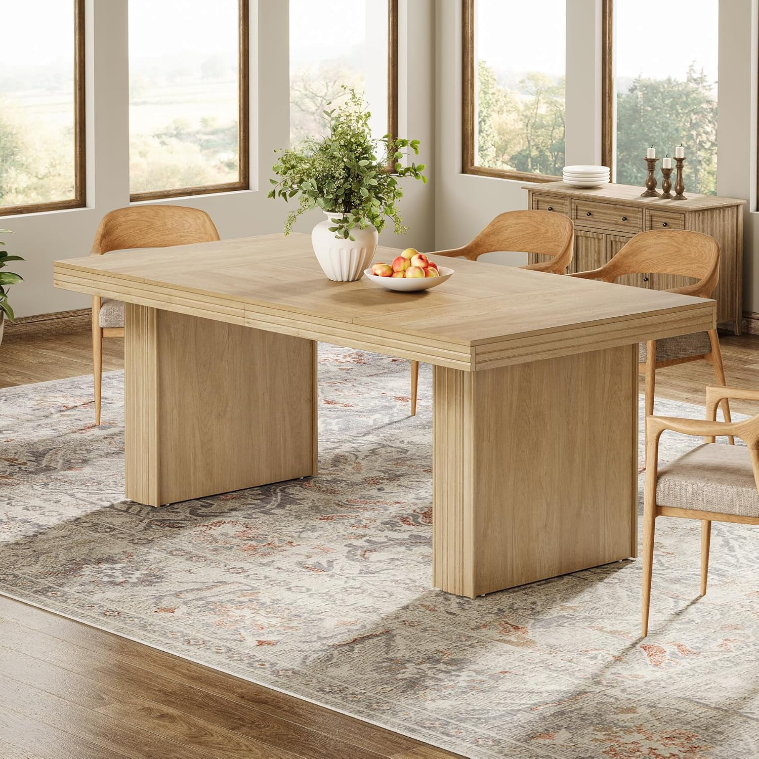 Finmind 63 Inches Dining Table with Fluted Line for 6, Natural ...