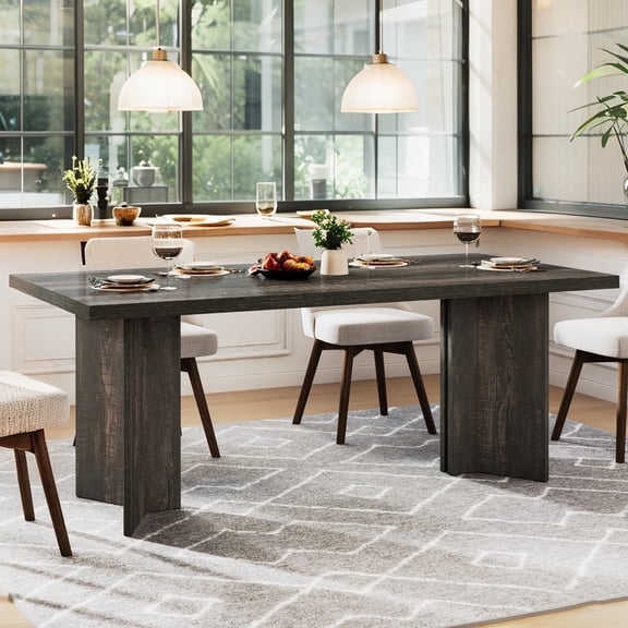 Finmind 63" Industrial Dining Table for 4-6, Rectangular Large Kitchen Table Dinner Table with Thickened Wooden Base