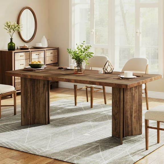 Finmind 63" Industrial Dining Table for 4-6, Rectangular Large Kitchen Table Dinner Table with Thickened Wooden Base