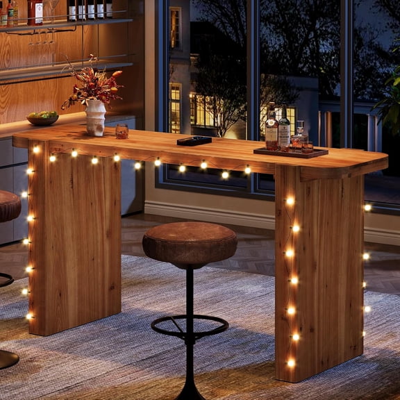Finmind 63" Long Bar Table, Farmhouse Counter Height Pub Table for Kitchen, Bistro, Brown