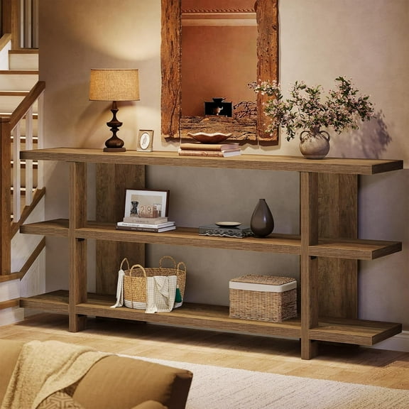Finmind 63" Long Console Table with Storage, Wooden Narrow Entryway Table with 3-Tier Shelf, Farmhouse Sofa Table for Living Room, Hallway, Foyer