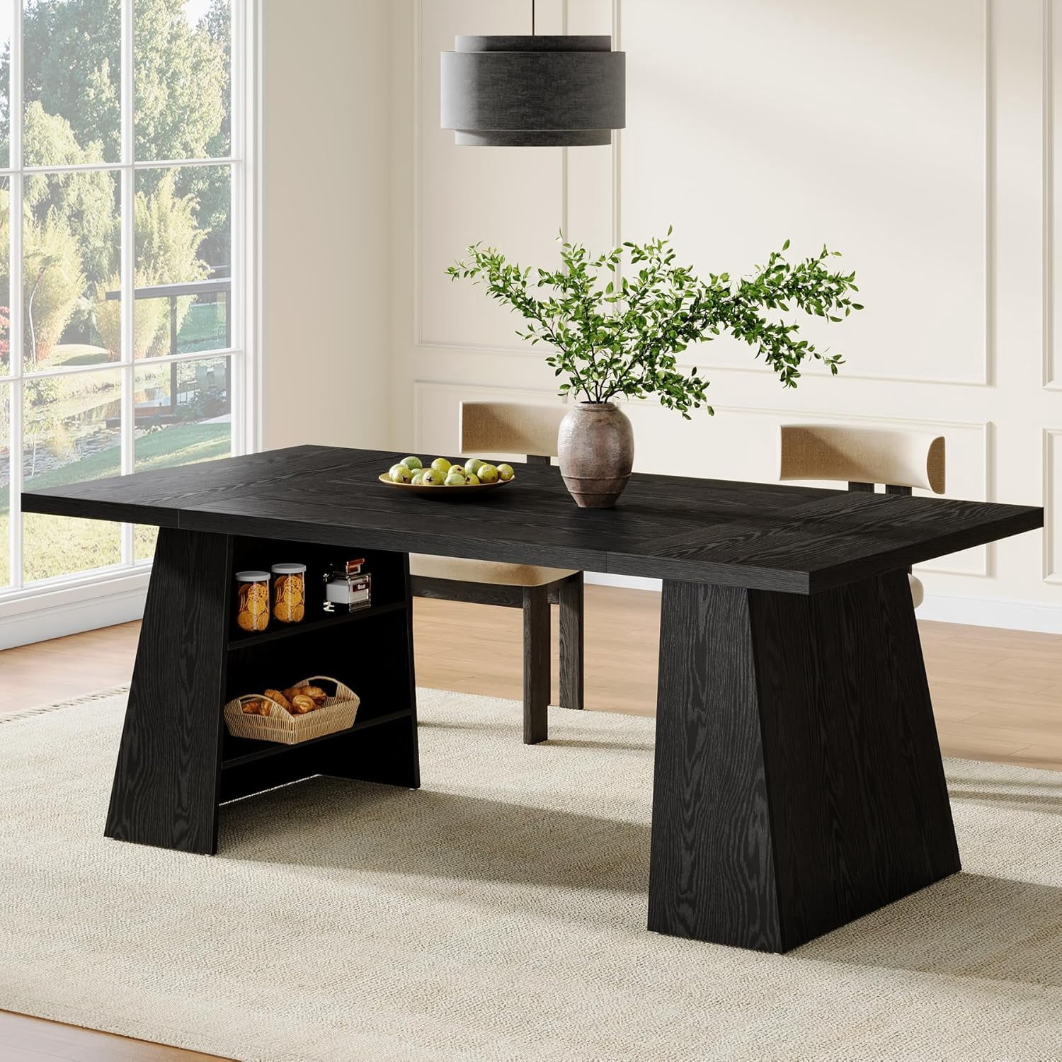 Finmind 63" Modern Dining Table for 4-6, Wood Kitchen Table for Kitchen ...