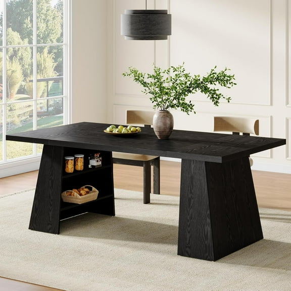 Finmind 63" Modern Dining Table for 4-6, Wood Kitchen Table for Kitchen, Dining Room, Black