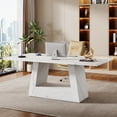 thumbnail image 1 of Finmind 63" Office Executive Desk, Modern Wooden Faux Marble Computer Desk with Sturdy Base, 1 of 9