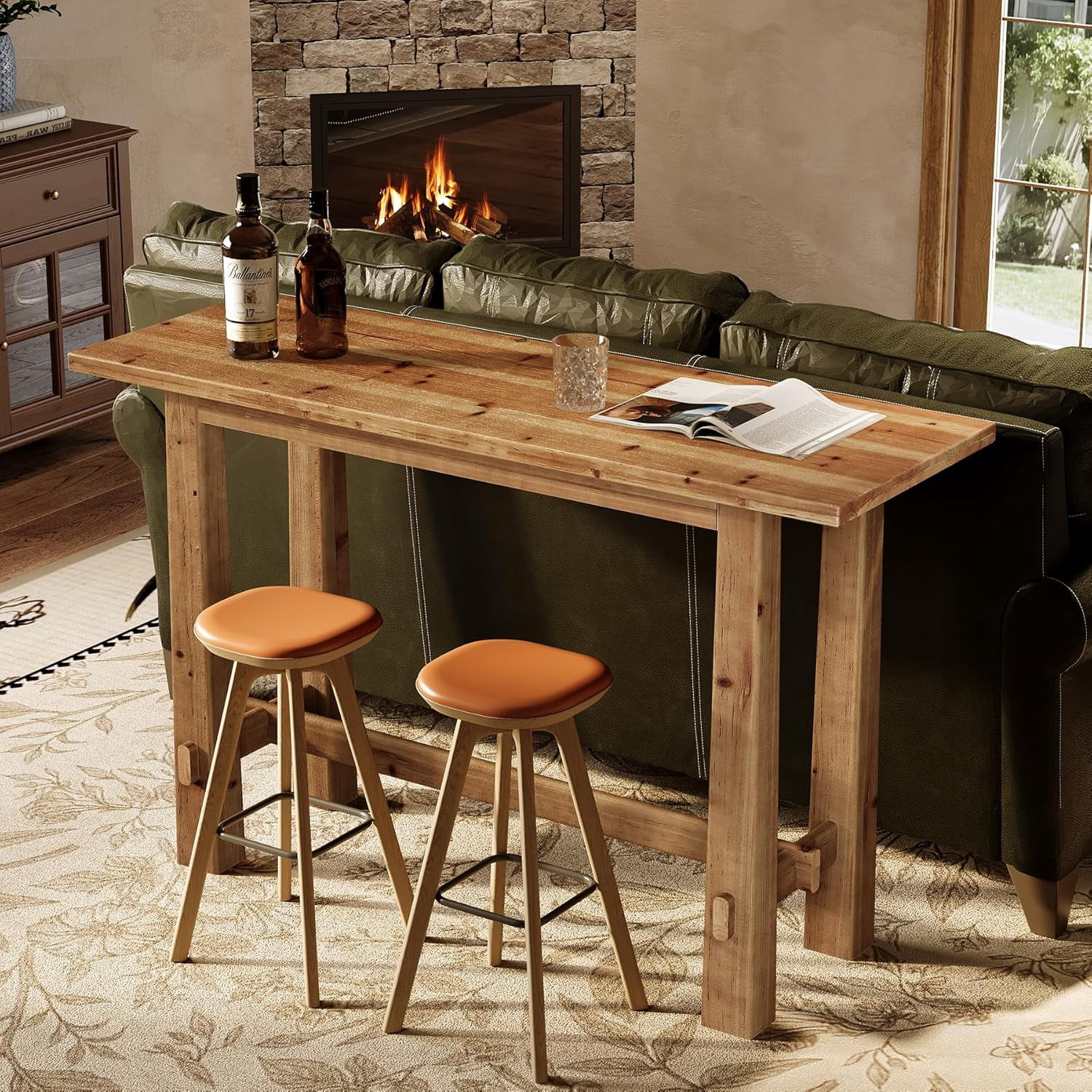 Finmind 63" Solid Wood Bar Table, Counter Height Pub Table for 4-6 ...