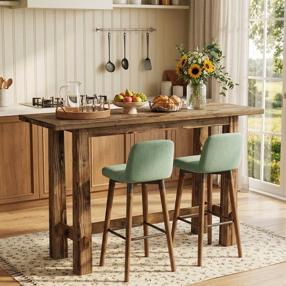 Finmind 63" Solid Wood Bar Table, Farmhouse Bar Height Bistro Pub Table with Sturdy Legs, Finmind 63" Solid Wood Bar Table, Farmhouse Bar Height Bistro Pub Table with Sturdy Legs, Natural Brown