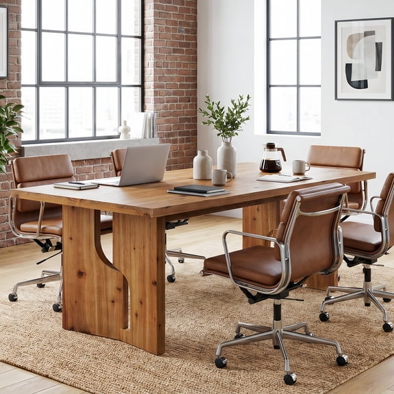 Finmind 63" Solid Wood Conference Table, Farmhouse Rectangular Meeting Table for Conference Room, Home Office