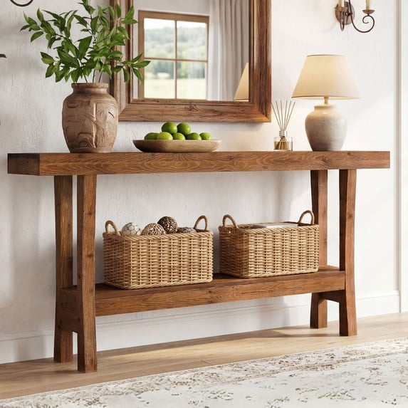 Finmind 63" Solid Wood Console Table, Farmhouse Entryway Table with 2 ...