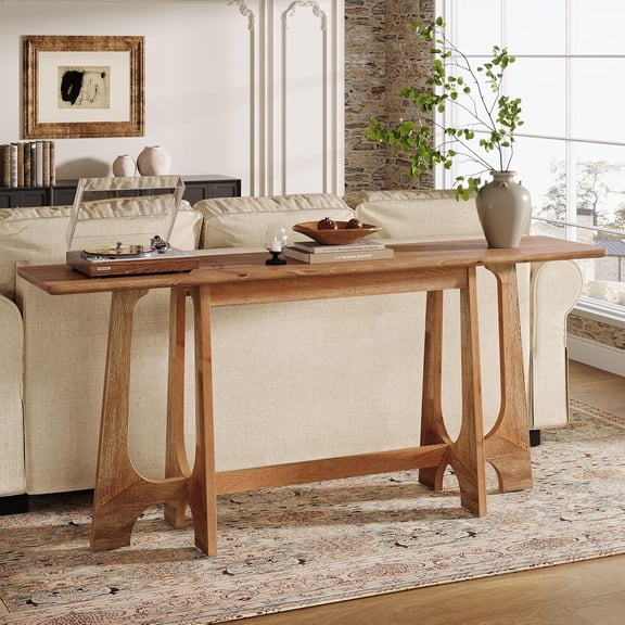 Finmind 63" Solid Wood Console Table, Farmhouse Long Sofa Table Behind Couch for Living Room, Brown