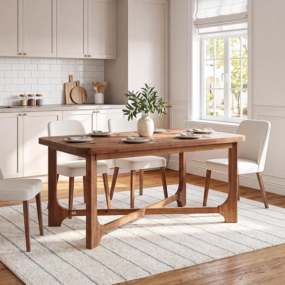 Finmind 63" Solid Wood Dining Table for 4-6, Farmhouse Kitchen Table with X-Shaped Legs, Rectangular Dinner Table for Dining Room, Living Room & Kitchen, Walnut